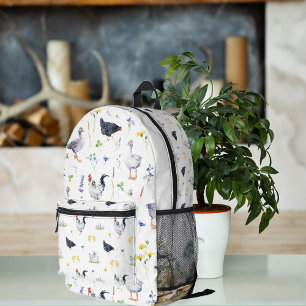 Charming Rustic Farmhouse Chickens   Monogram Printed Backpack