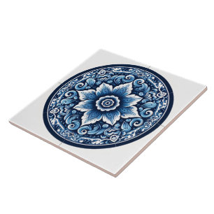 Charming Rustic Indigo Blue Azulejo Tile Artwork