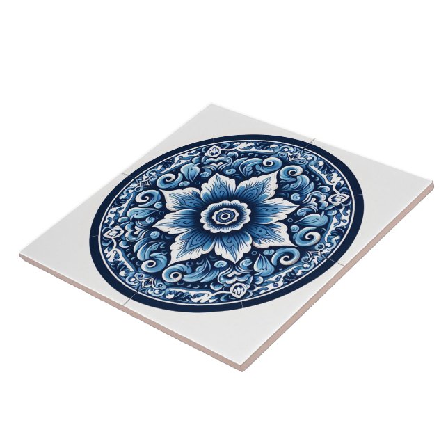 Charming Rustic Indigo Blue Azulejo Tile Artwork (Side)