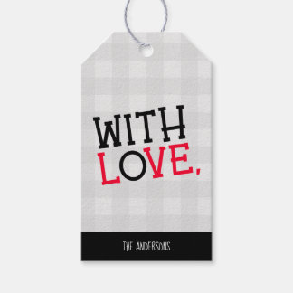 Charming Rustic Light Grey Buffalo Plaid With Love Gift Tags