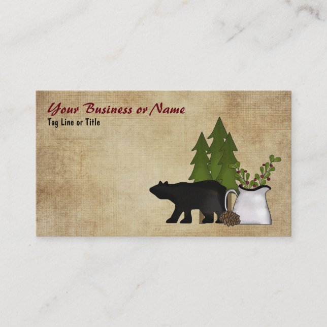 Charming Rustic Mountain Country Silhouette Bear Business Card (Front)
