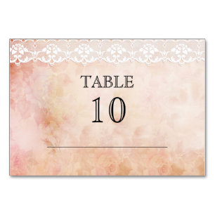 Charming Rustic Vintage Roses & Lace Wedding Table Number