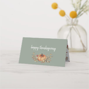 Charming Sage Autumn Pumpkin Thanksgiving Dinner Place Card