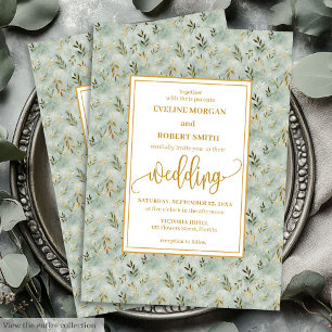 Charming Sage Green Gold Eucalyptus Wedding Invite