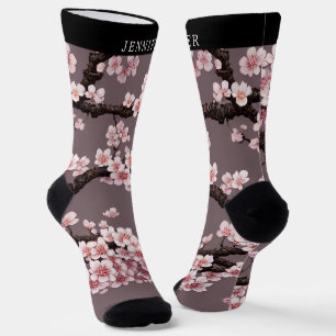 Charming Sakura Art and Custom Name Socks
