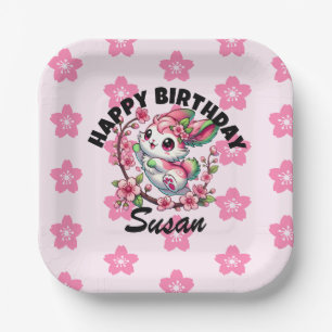 Charming Sakura Bunny Birthday Paper Plate