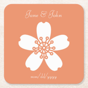 Charming Sakura in Coral Paper Coaster