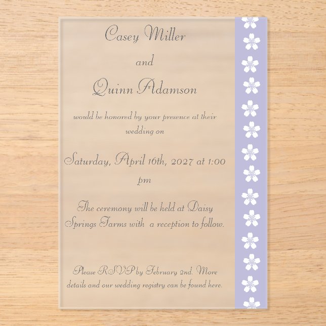 Charming Sakura in Lavender Acrylic Wedding  Invitations (Front)