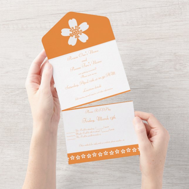 Charming Sakura in Orange All In One Invitation (Tearaway)