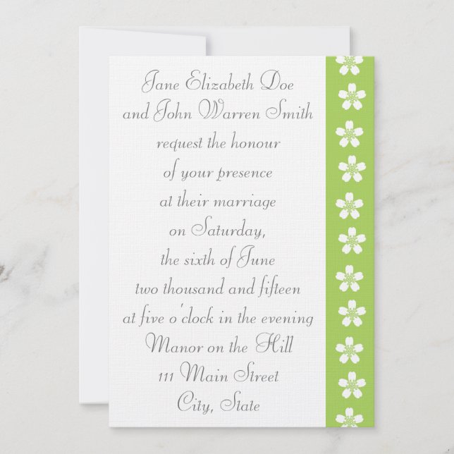 Charming Sakura in Peridot Wedding Invitation (Front)