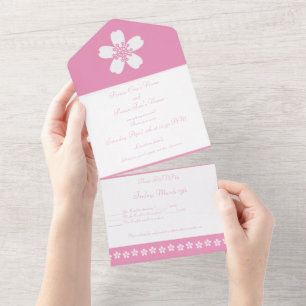Charming Sakura in Petal Pink All In One Invitation