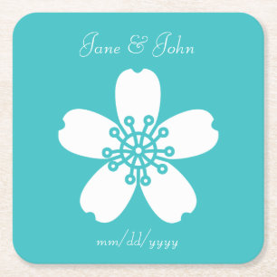 Charming Sakura in Turquoise Paper Coaster