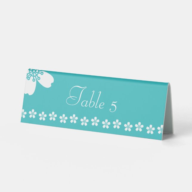Charming Sakura in Turquoise Table Tent Sign (Front)