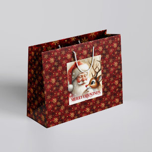 Charming Santa and Red Nose Rudolph Gift Bag