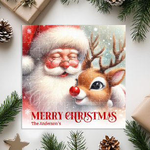 Charming Santa Claus Rudolph Personalized Kids Gif Jigsaw Puzzle