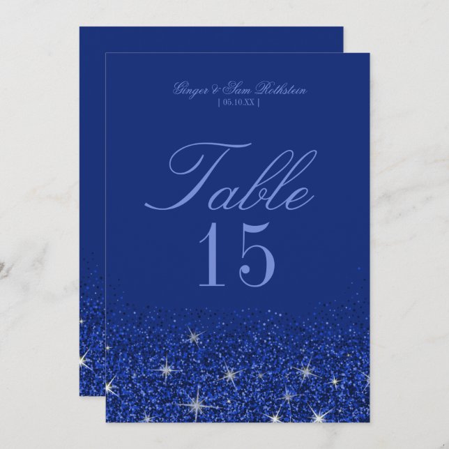 Charming Sapphire Glitz Glitter Table Number Cards (Front/Back)