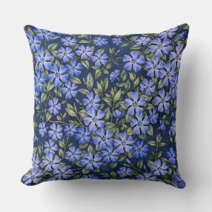 Charming Scattered Periwinkle Flowers Deep Blue Cushion