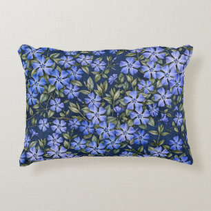 Charming Scattered Periwinkle Flowers Deep Blue Decorative Cushion