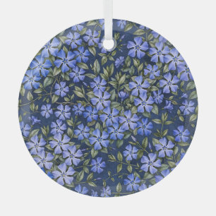 Charming Scattered Periwinkle Flowers Deep Blue Glass Tree Decoration