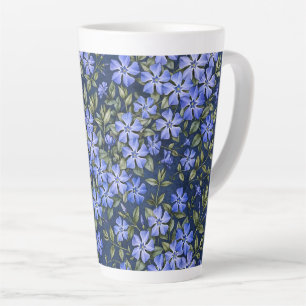 Charming Scattered Periwinkle Flowers Deep Blue Latte Mug