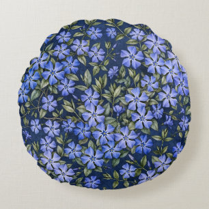 Charming Scattered Periwinkle Flowers Deep Blue Round Cushion
