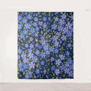 Charming Scattered Periwinkle Flowers Deep Blue Tapestry