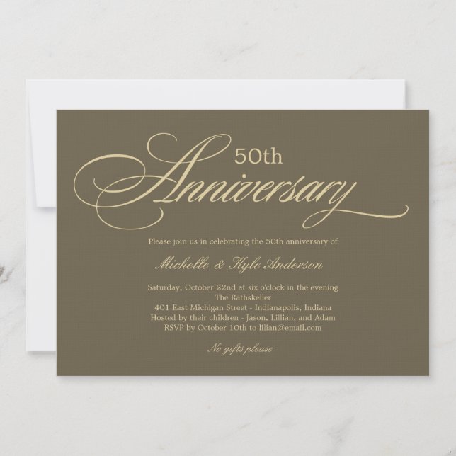 Charming Script Anniversary Invitation - Golden (Front)