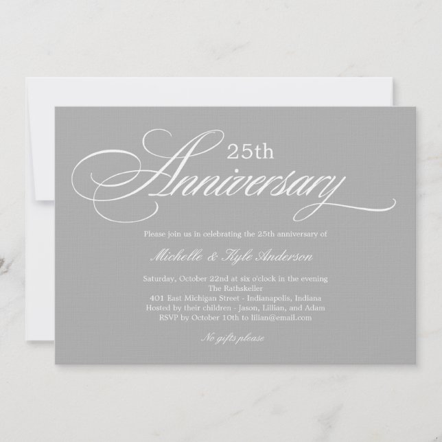 Charming Script Anniversary Invitation - Silver (Front)