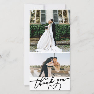 Charming Script Thank You 2 Wedding Photos Card