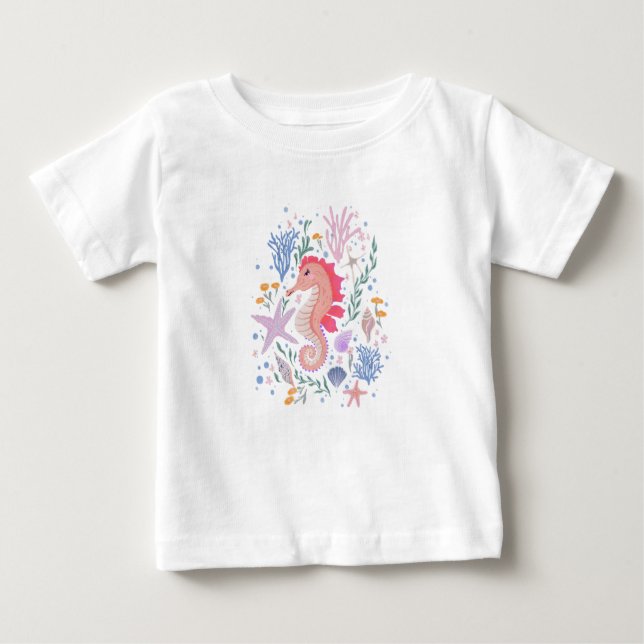 Charming Seahorse and Coral Reef  Baby T-Shirt (Front)