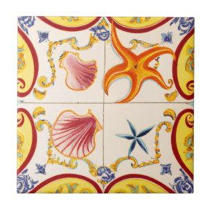 Charming Seashells and Starfish Ceramic Tile