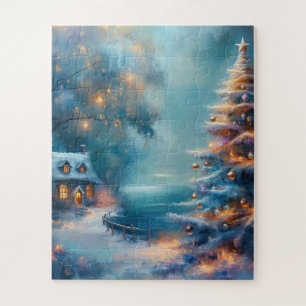 Charming Seaside Cottage on Christmas Day Jigsaw Puzzle