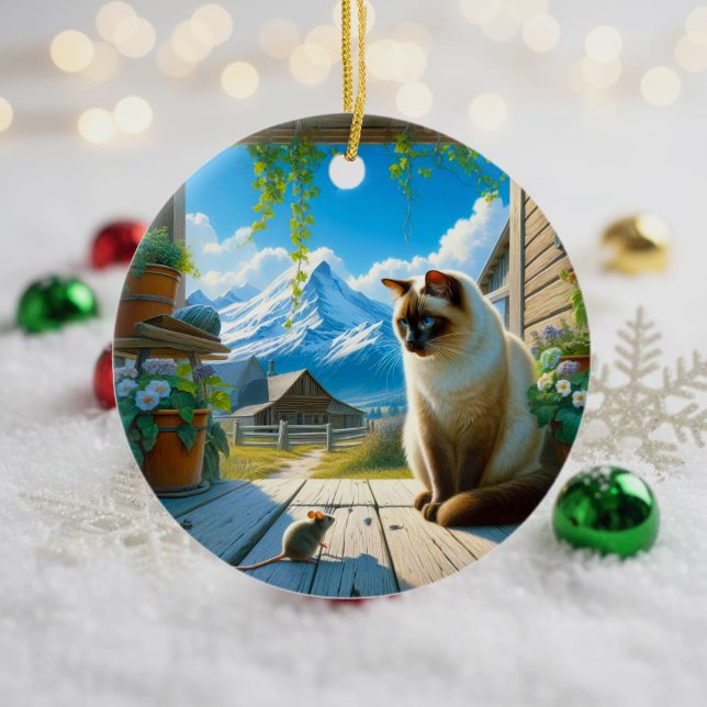 Charming Siamese Cat Keepsake Ceramic Ornament (Creator Uploaded)