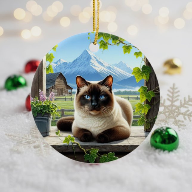 Charming Siamese Cat Keepsake Ceramic Ornament (Creator Uploaded)