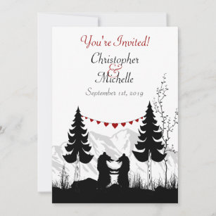 Charming Silhouette Mountain Bear Couple Wedding Invitation