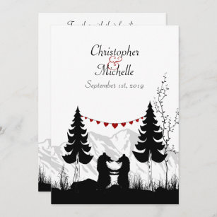 Charming Silhouette Mountain Bears Wedding Invitation