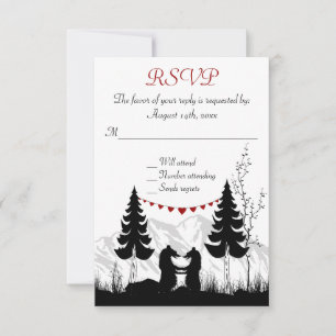 Charming Silhouette Mountain Bears Wedding RSVP Card
