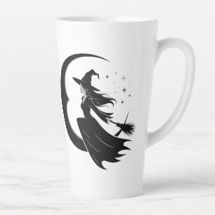 Charming Silhouette Of Witch Flying By Moon, Latte Mug