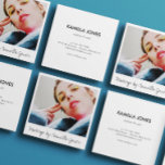 Charming Simple Retro Makeup Artist Photo Square Business Card<br><div class="desc">Retro photo business card in black and white for a makeup artist in a tasteful and minimalist design reminding you of retro photos. Add a photo of your work and your name or business name in a hand writing script.

Mockup Image by xvector on Freepik</div>