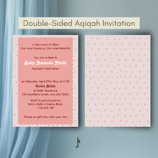Charming Simply Bows Pattern in Baby Pink Aqiqah Invitation
