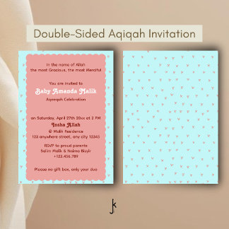Charming Simply Bows Pattern in Turquoise Aqiqah Invitation