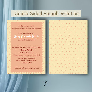 Charming Simply Bows Pattern Orange Yellow Aqiqah Invitation