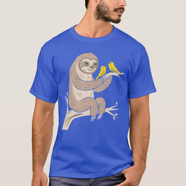 Charming Sloth with Birds on aree Branch friend T-Shirt (Front)