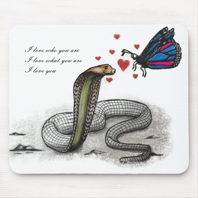 Charming Snake and Butterfly Love Mousepad (Front)