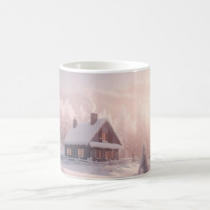 Charming Snow-Covered Wooden Cabin in a Forest Coffee Mug
