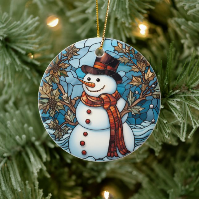 Charming Snowman Stained Glass Christmas Ornament (Tree)