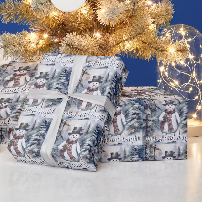 Charming Snowman Watercolor Winter Forest Wrapping Paper (Holidays)