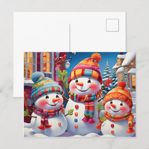 Charming Snowmen Family Festive Postcard