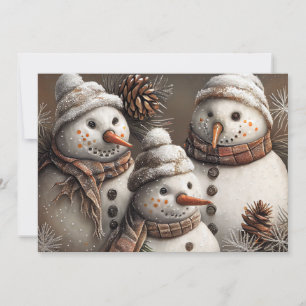 Charming Snowmen with Glitter & Gingerbread Accent Holiday Card