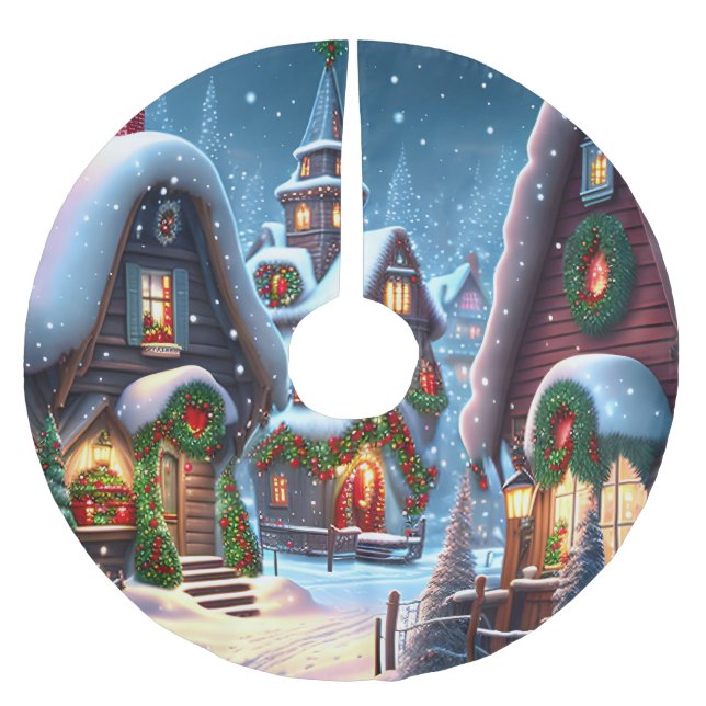 Charming snowy Christmas village  Brushed Polyester Tree Skirt (Front)